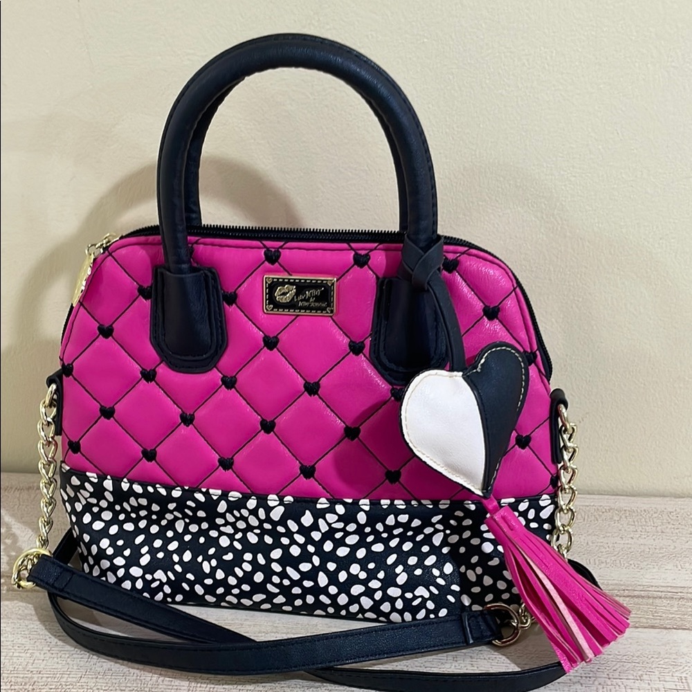 Betsey Johnson Pink and Black Quilted Satchel